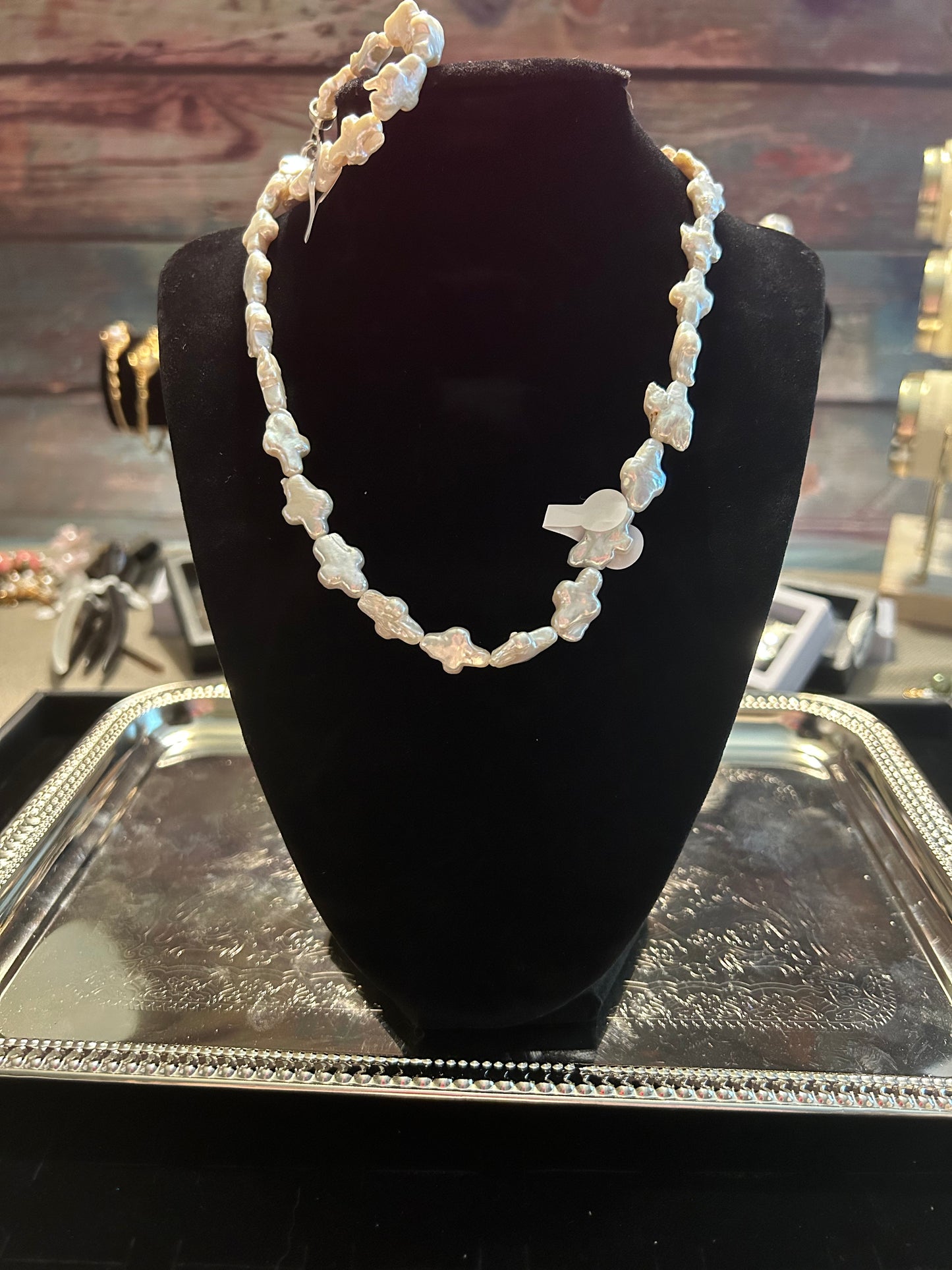 Cross matching baroque necklace & bracelet set