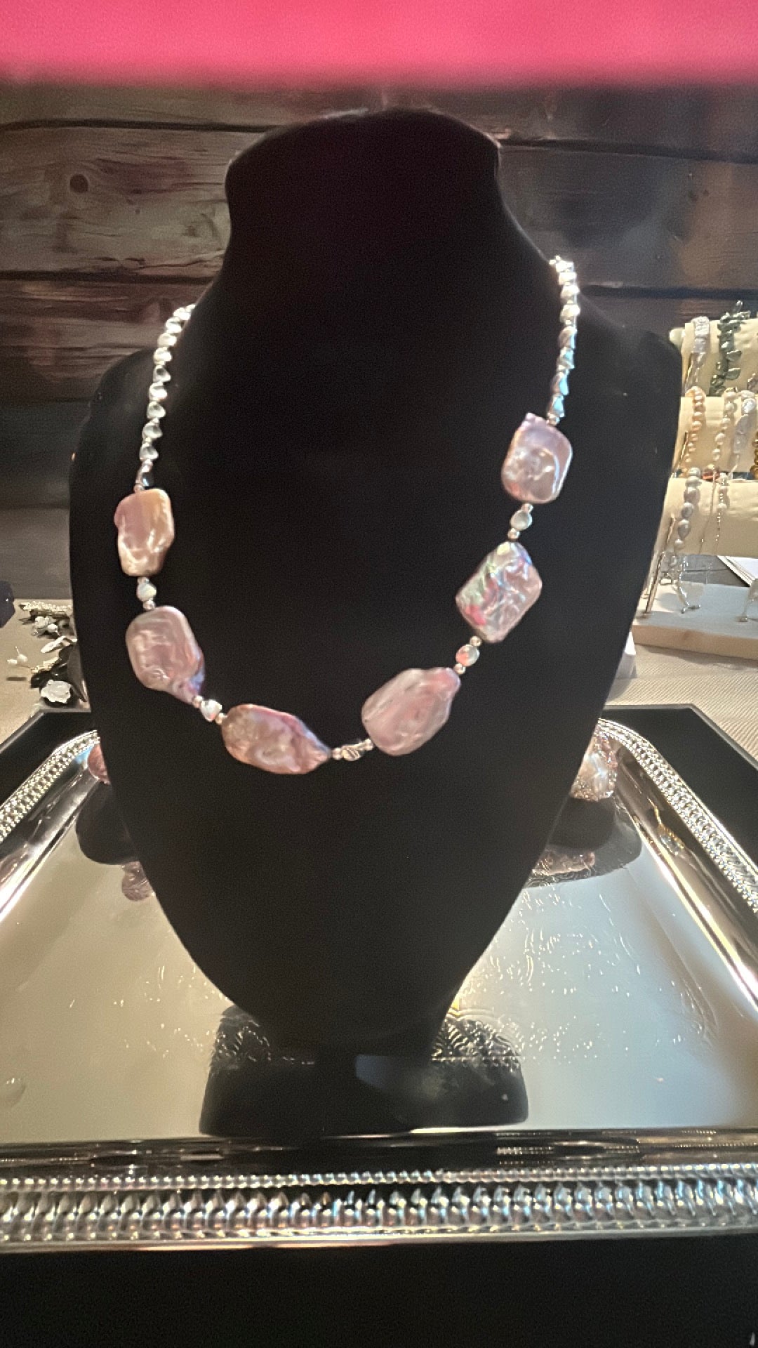 Purple baroque in silver necklace
