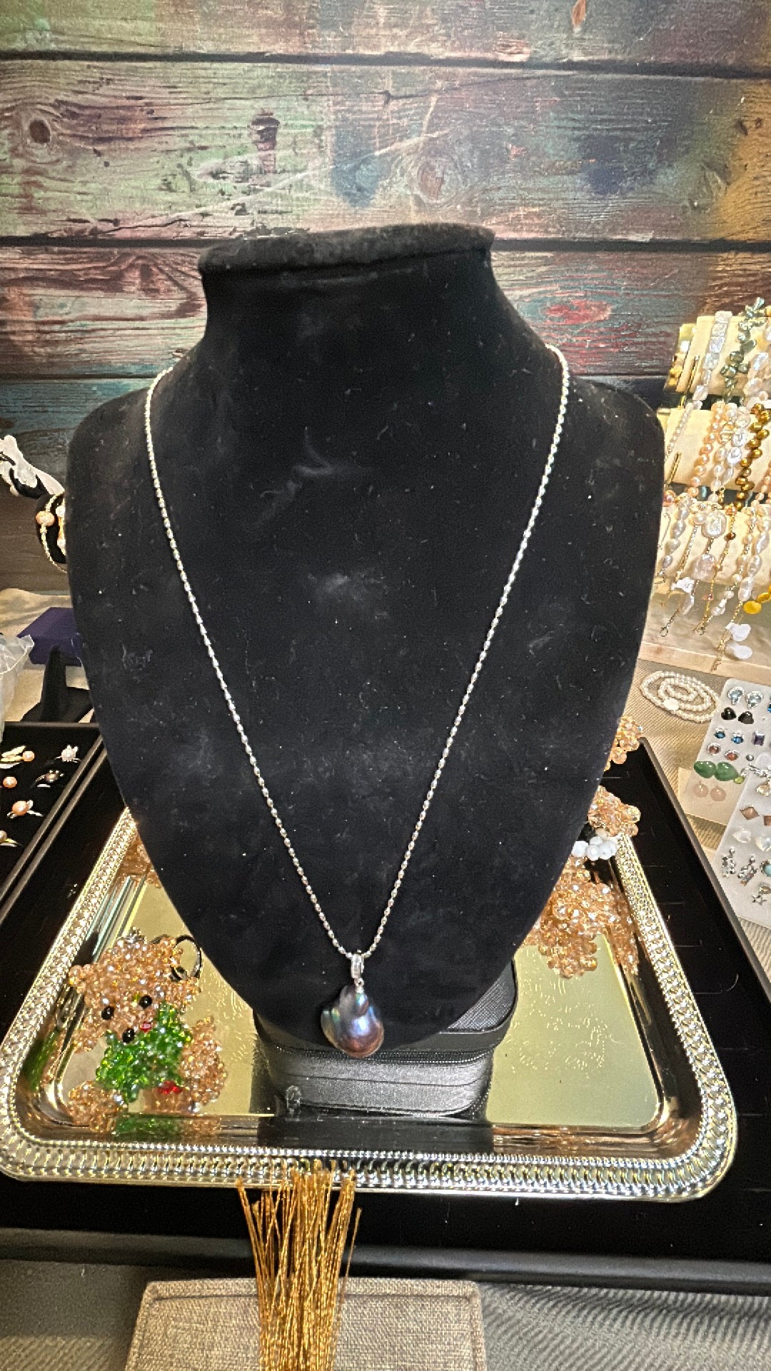 Rare large blue baroque pendant on chain