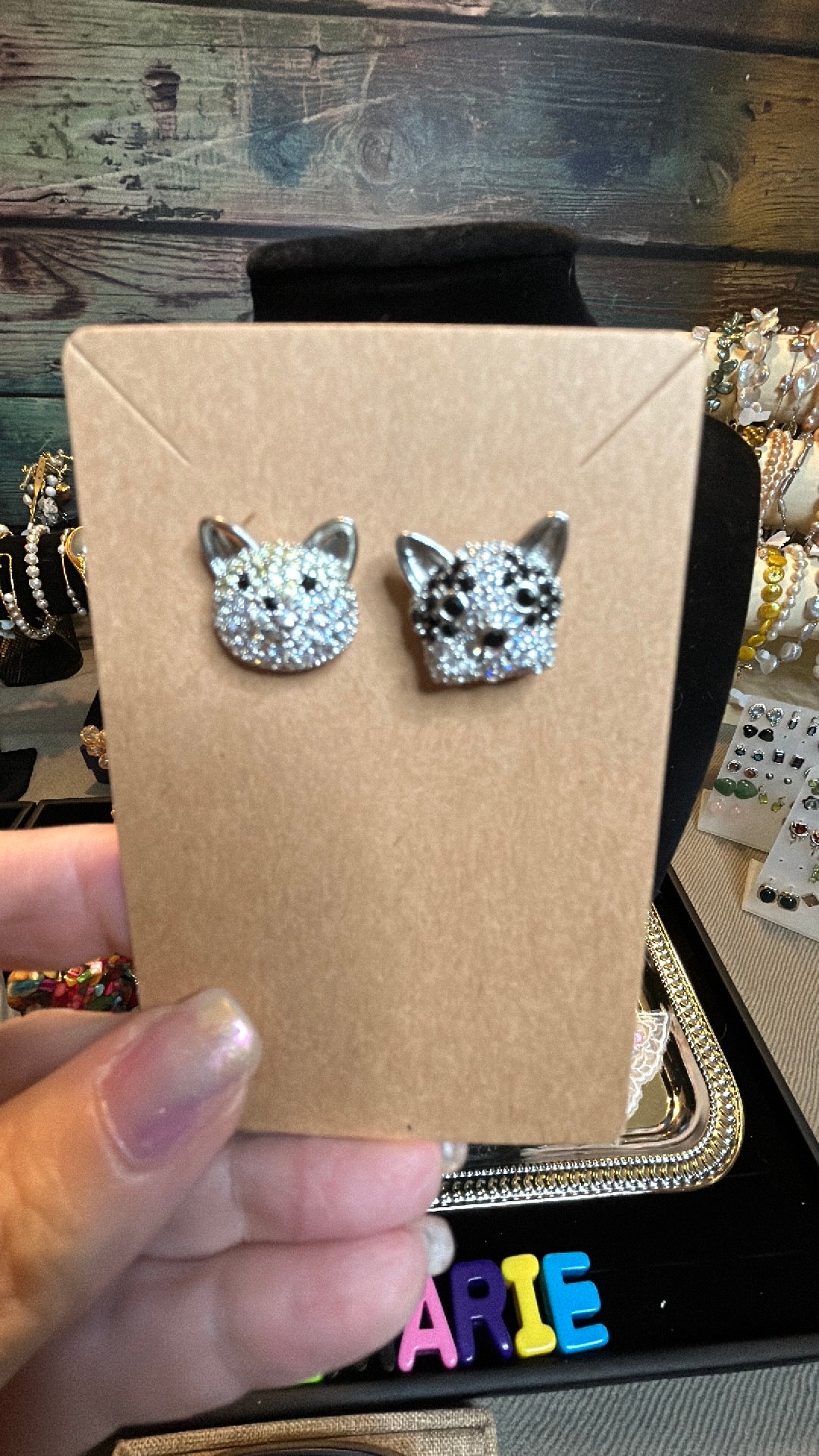 Cat & Dog crystal earrings