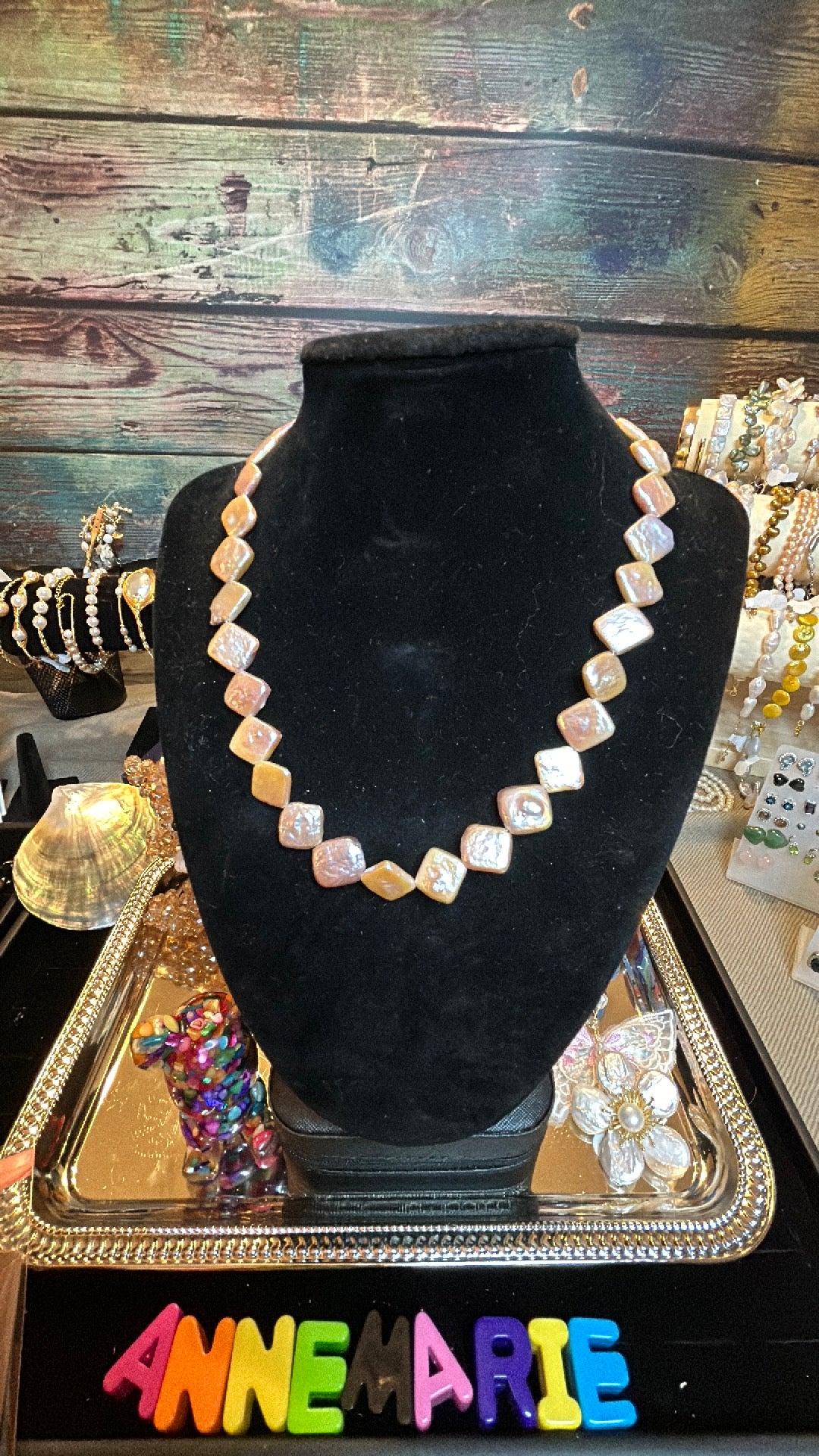 Diamond shaped pink baroque high quality necklace