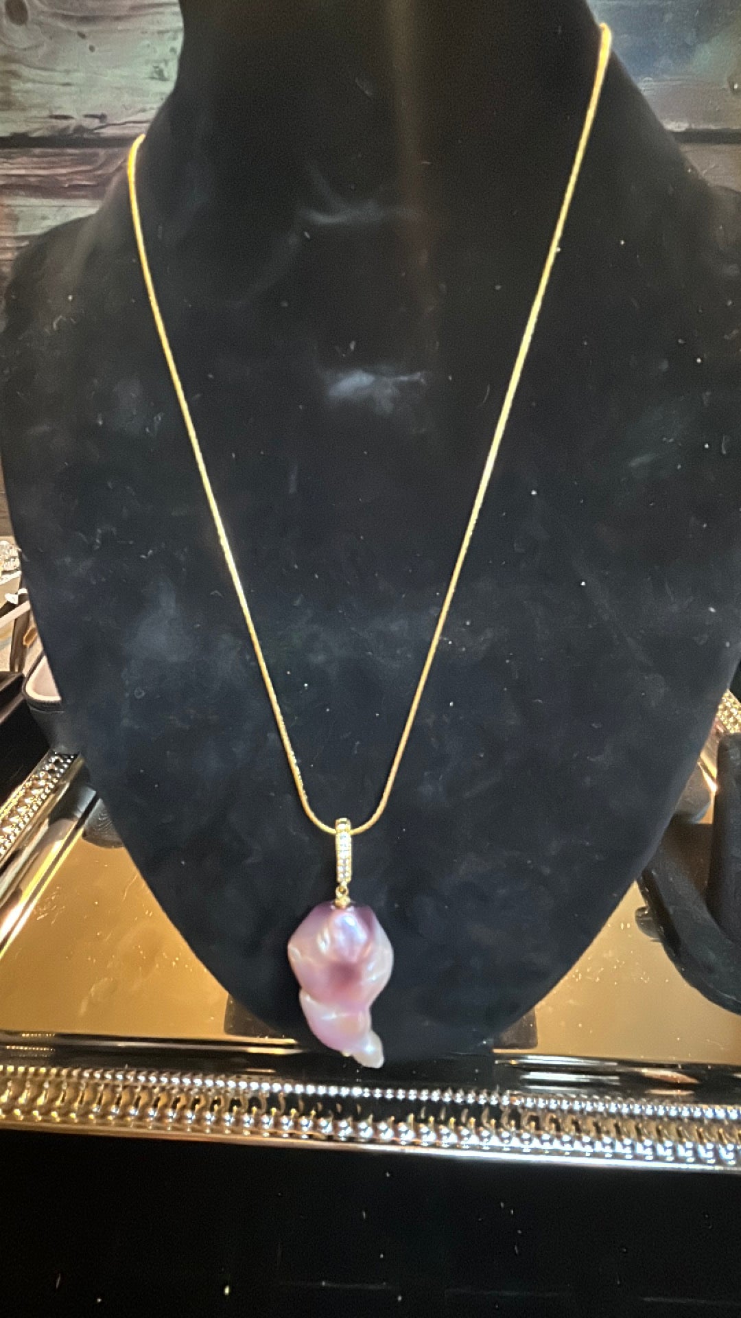 Deep purple baroque pendant on chain