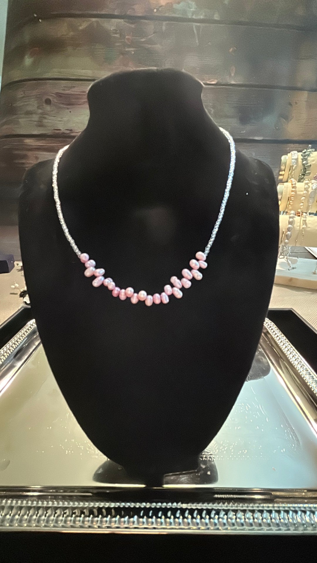 Pink freshwater pearl necklace in silver