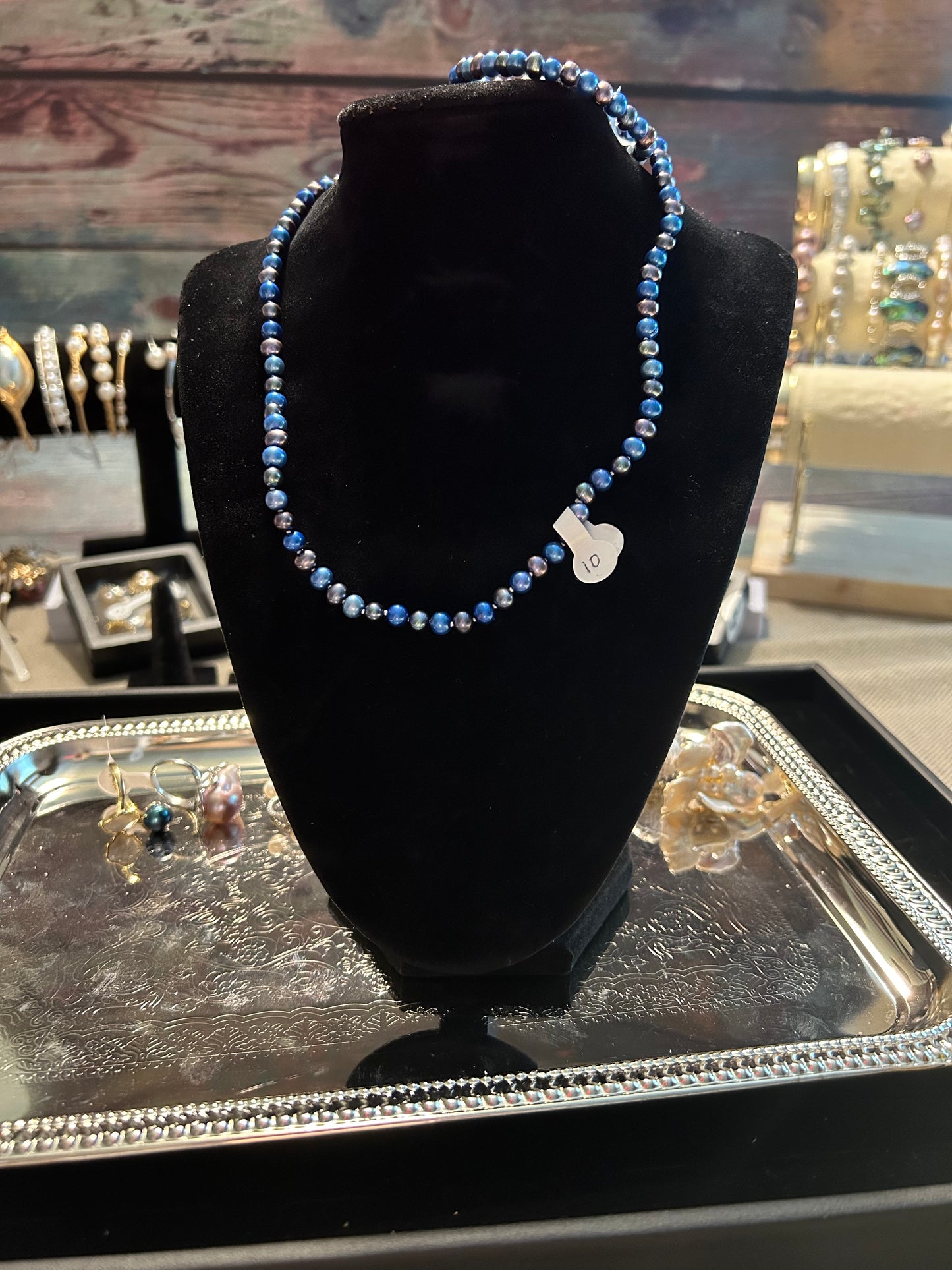 Multi blue color freshwater pearl bracelet & necklace set