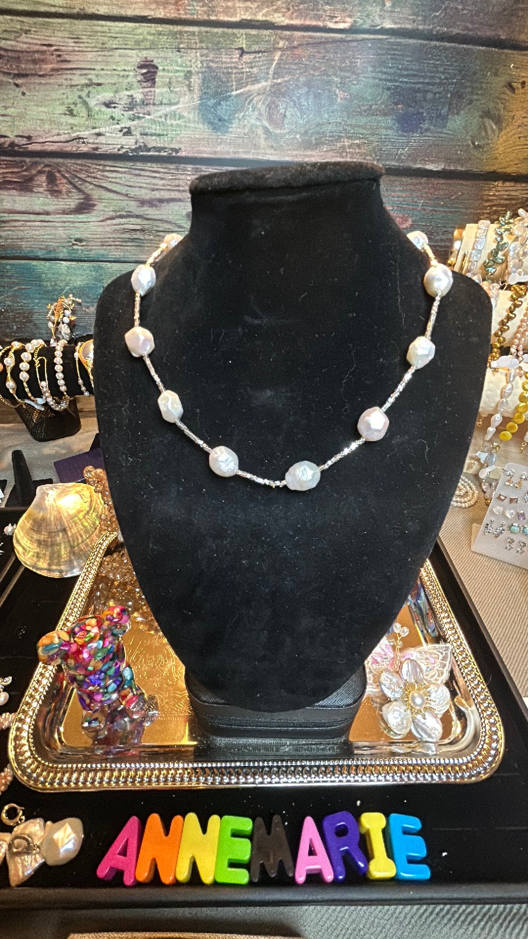 Hand carved white baroque necklace