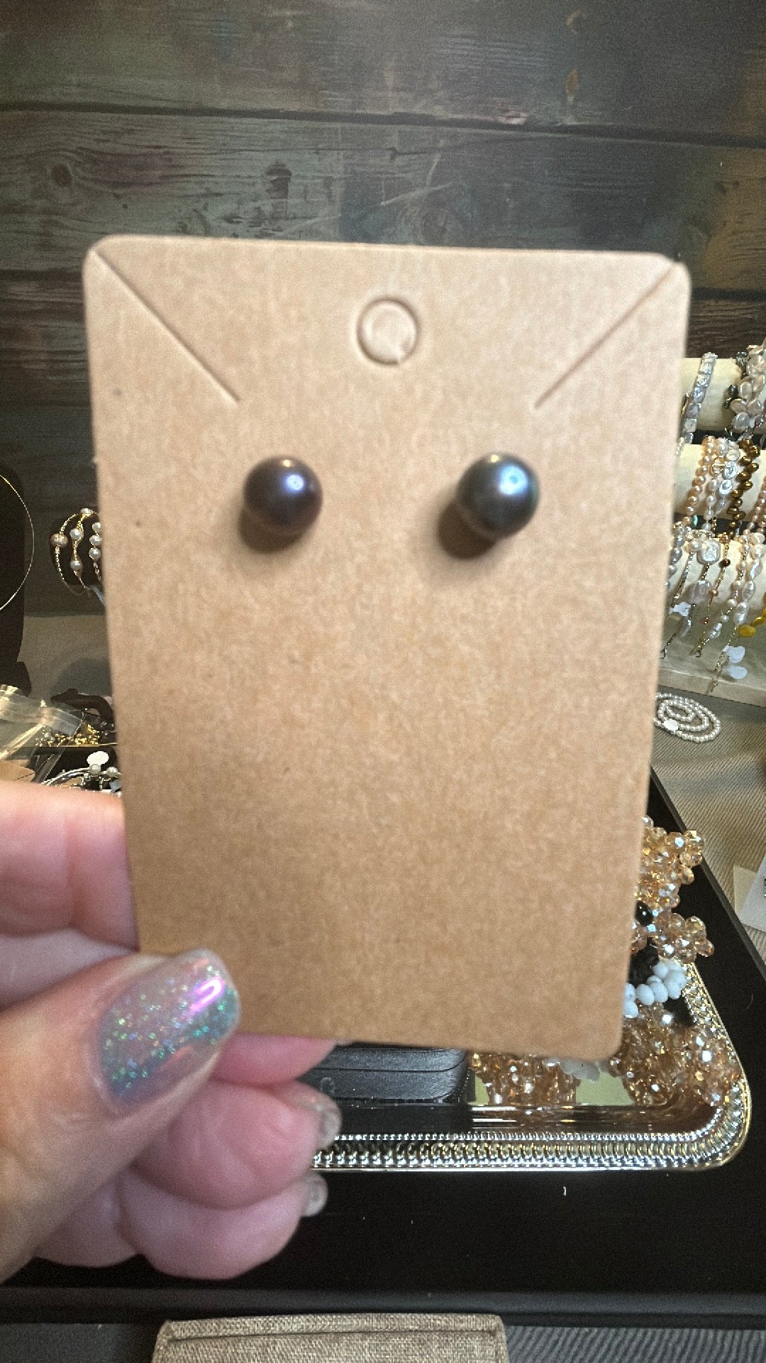 Medium sized black freshwater pearl studs