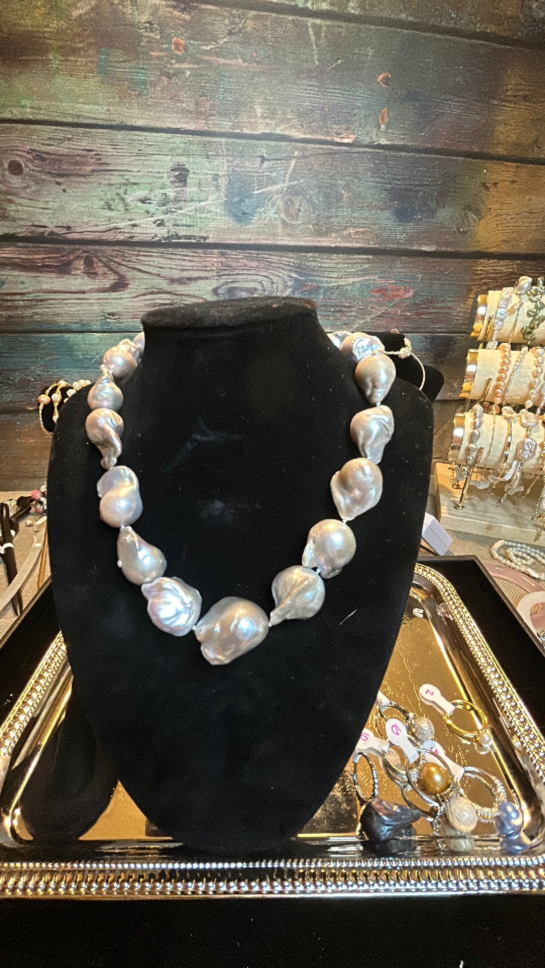 Perfectly matched silver full baroque necklace