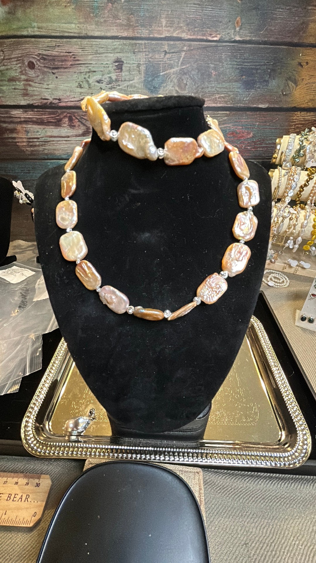 Peach colored baroque necklace & bracelet set