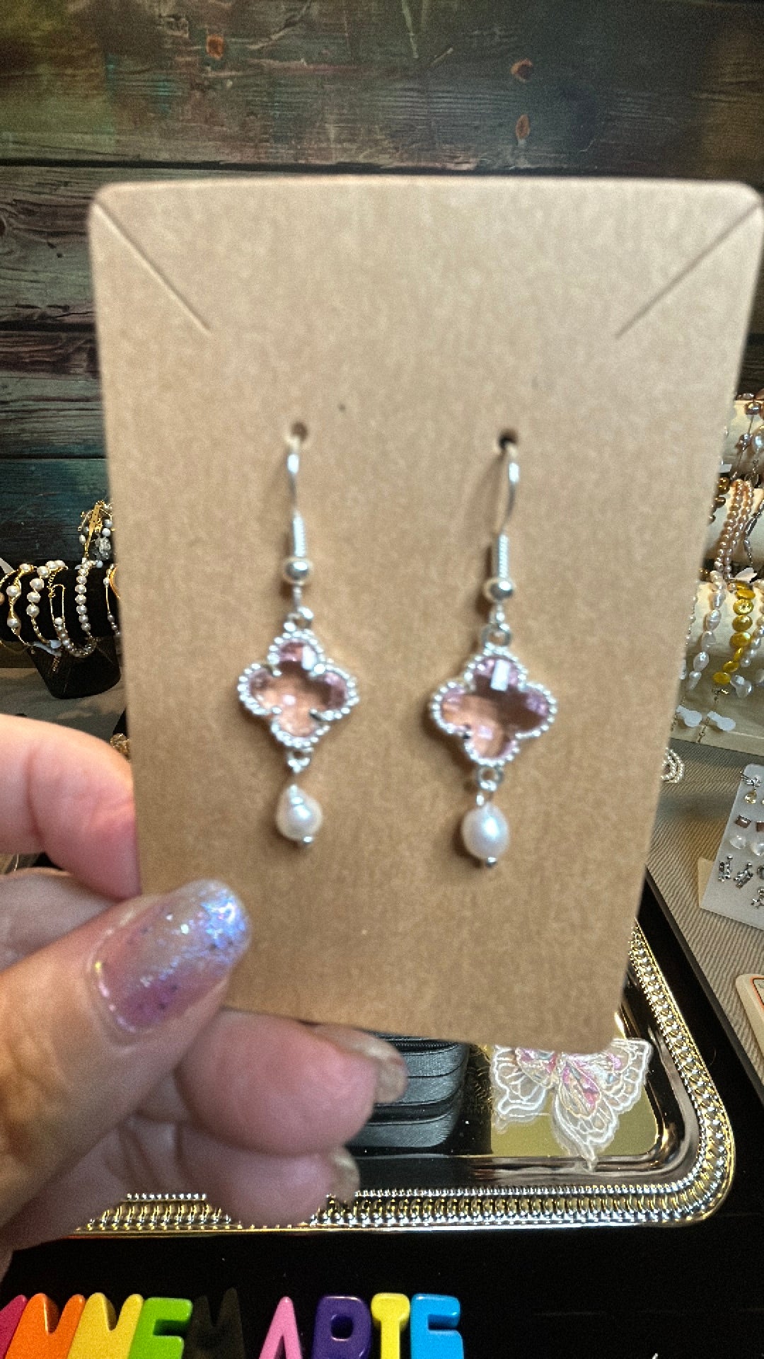 Pink dangle gemstone earrings