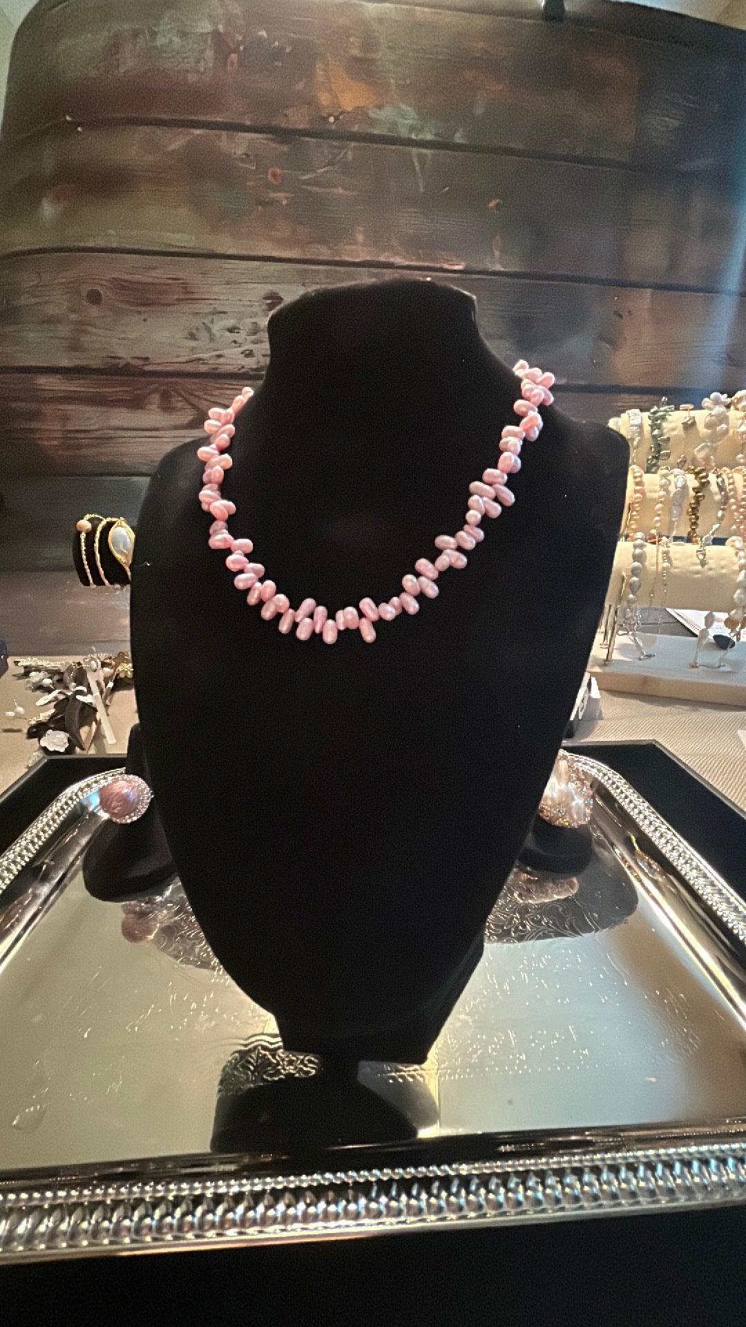 Pink petal pearl necklace