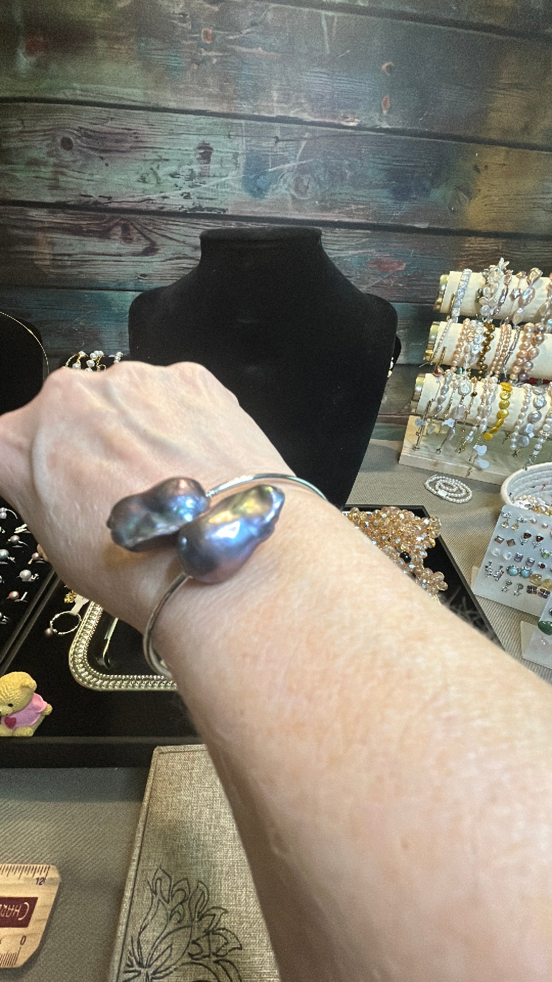 Double rare blue baroque bangle bracelet