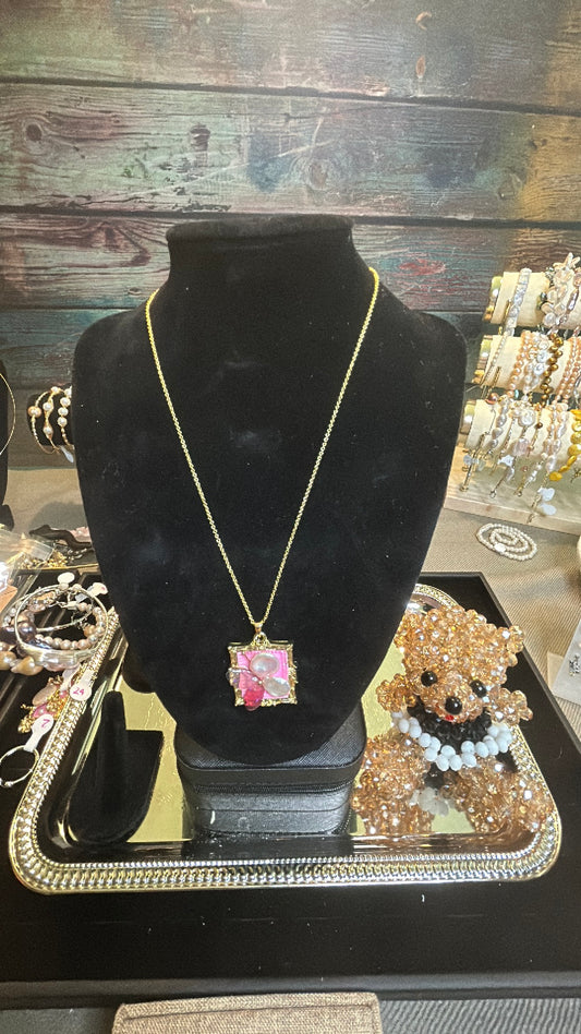 Pink baroque angel pendant on chain