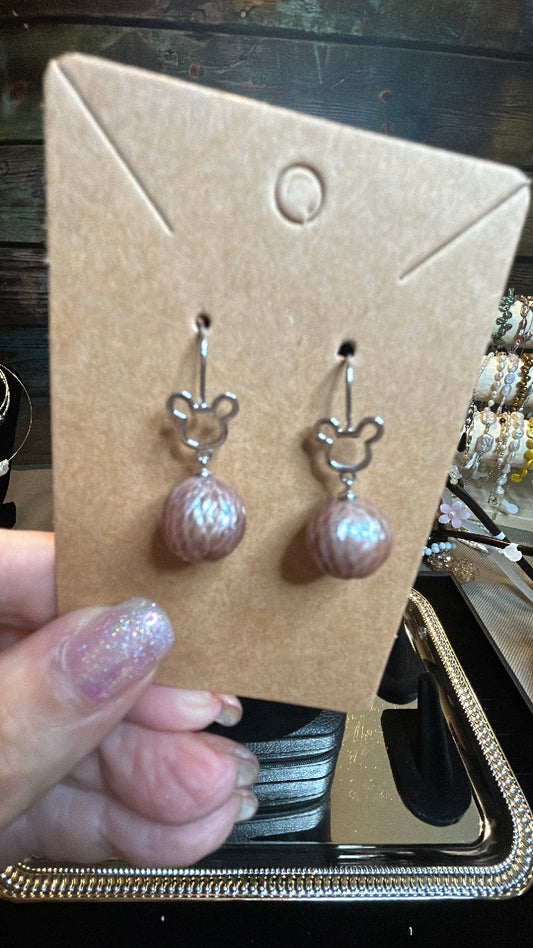Mickey Mouse pink dragon scale pearl earrings
