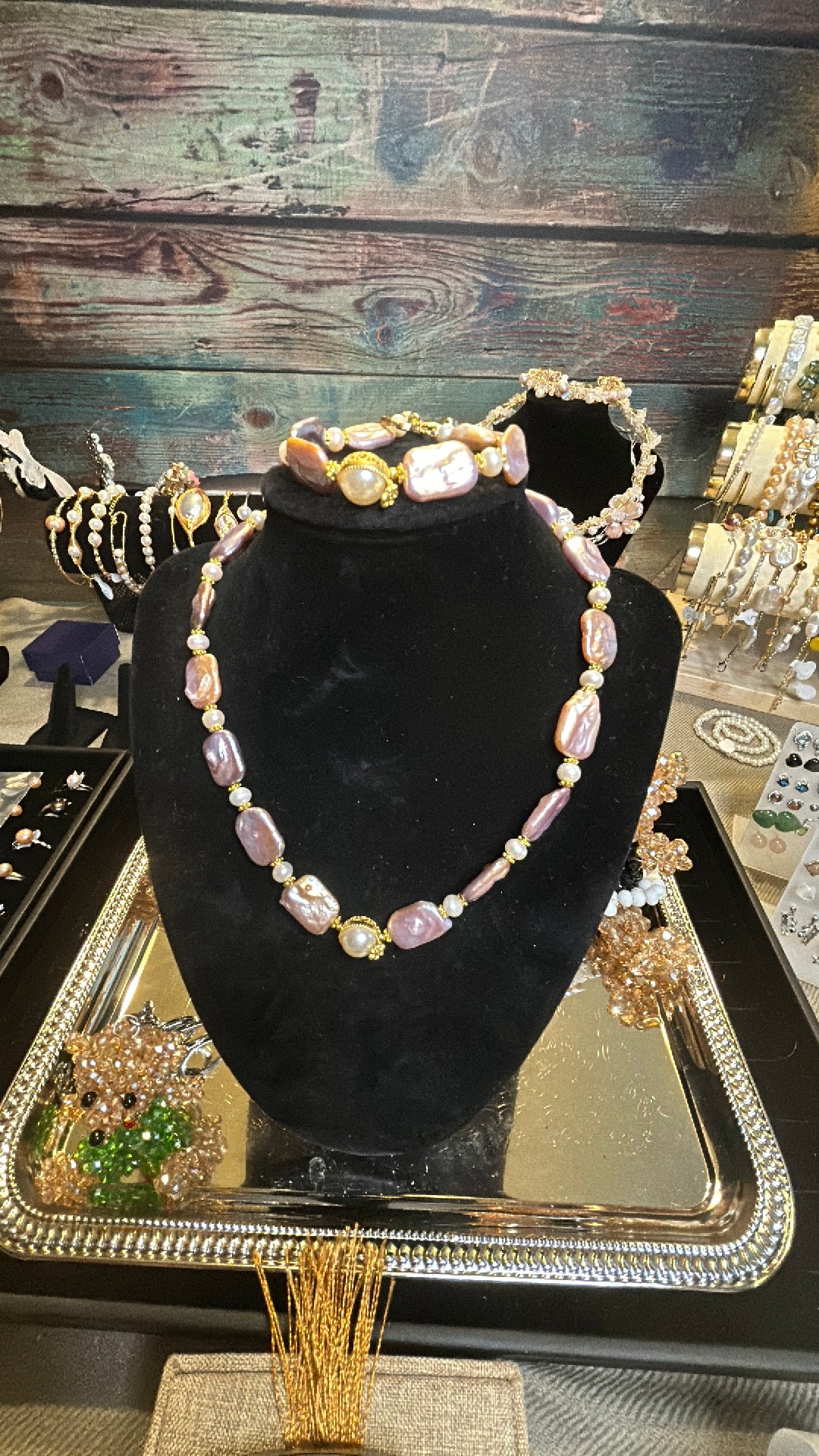 Lavender baroque with white freshwater pearl necklace & bracelet set