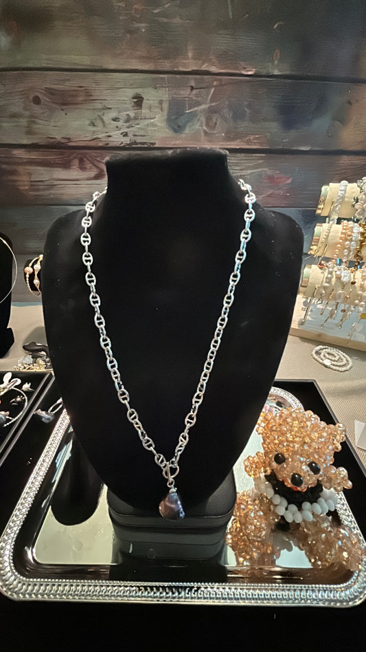 Large purple baroque sterling silver toggle chain