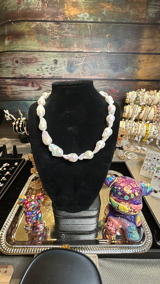 Full strand white baroque necklace