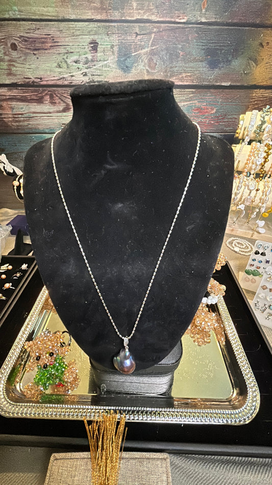 Rare large blue baroque pendant on chain