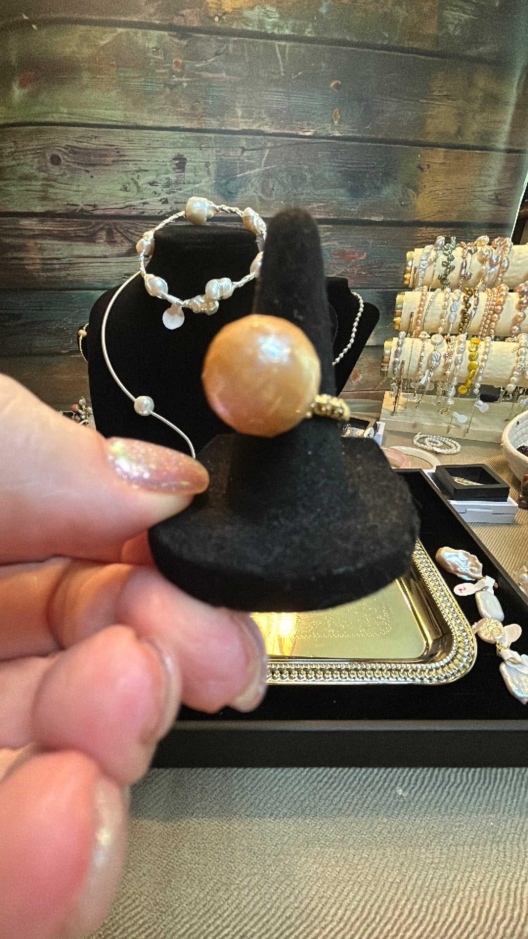 Golden dragon scale pearl ring adjustable