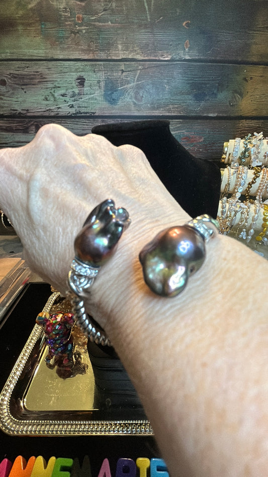 Rare blue baroque bangle bracelet