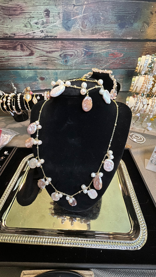 Multicolor baroque & freshwater pearl matching necklace & bracelet set