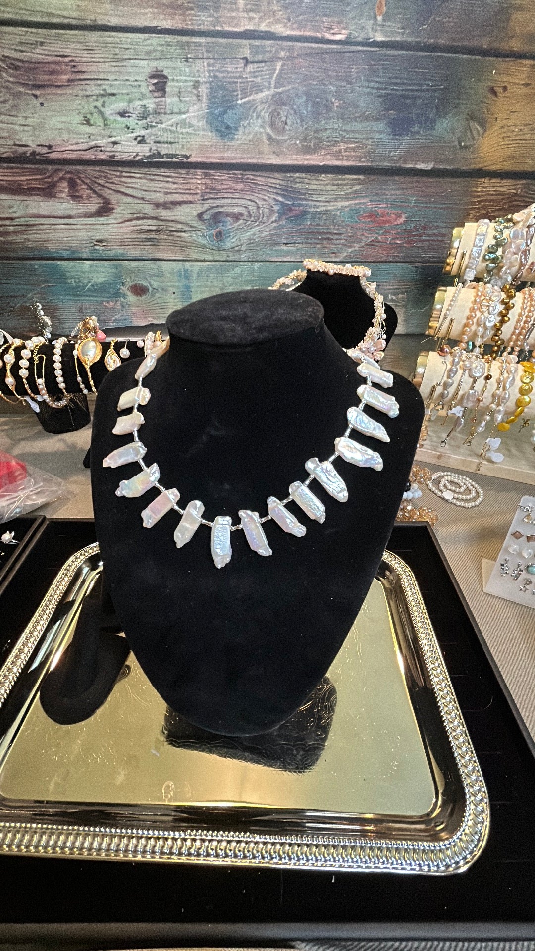Kashi or stick baroque silver necklace