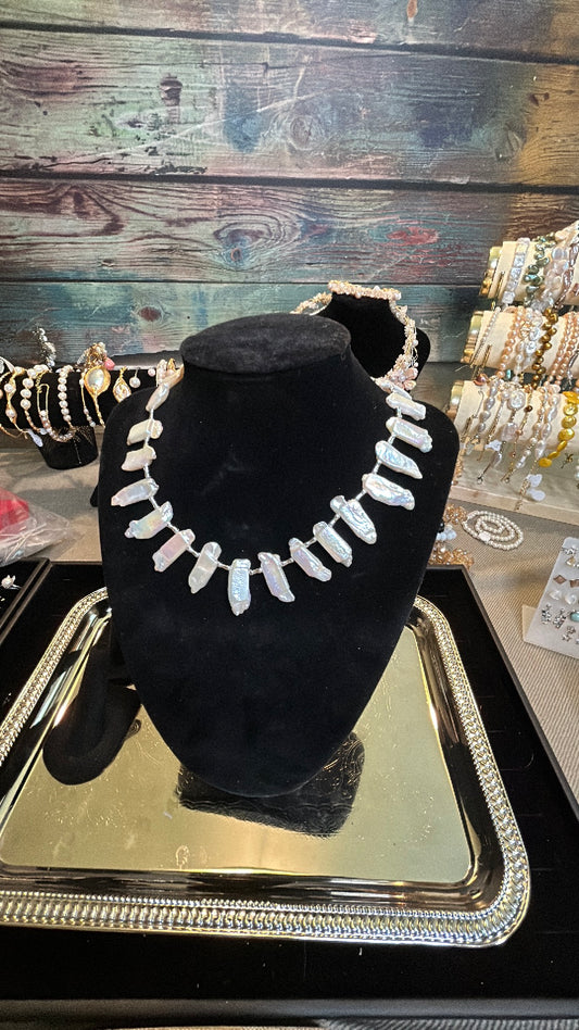 Kashi or stick baroque silver necklace