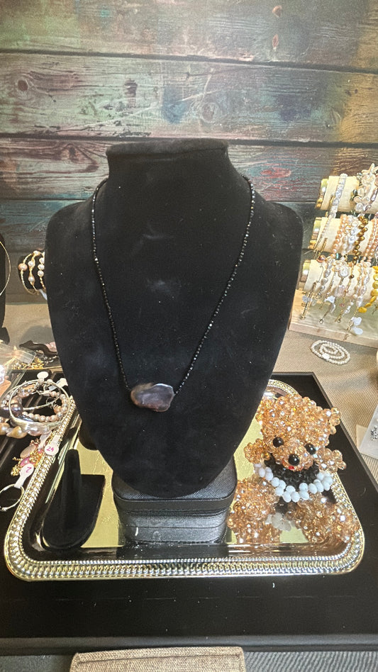 Large blue baroque with black obsidian chain