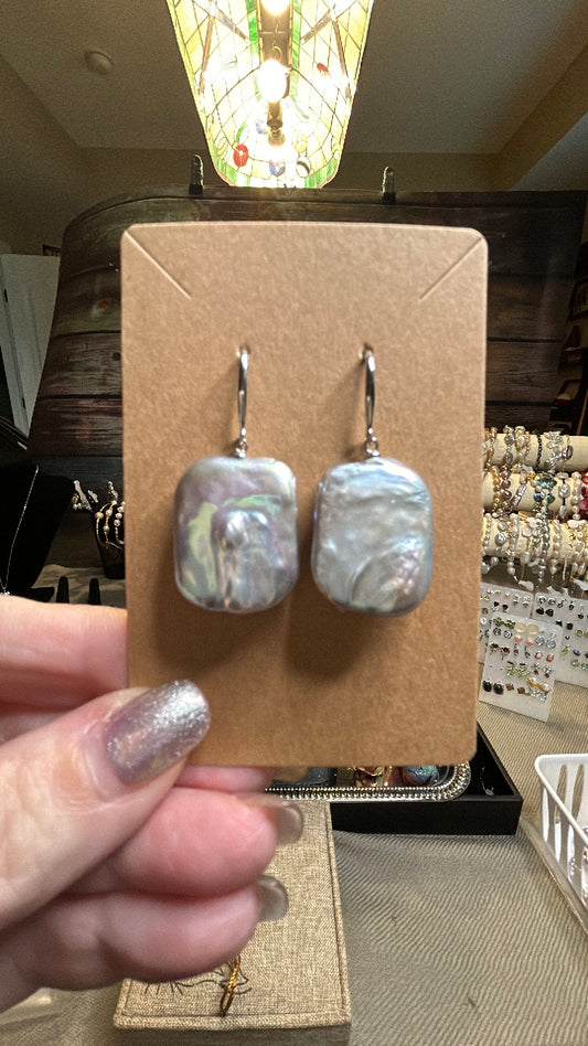 Huge rectangular silver baroque earrings