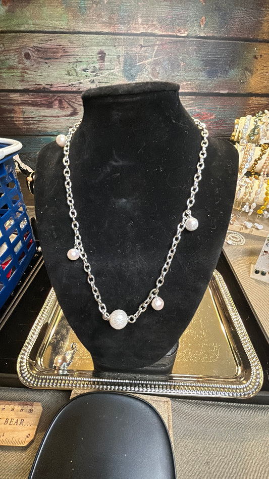 Gorgeous white dragon scale & freshwater pearl necklace