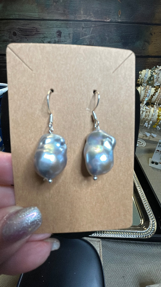 Large silver baroque earrings