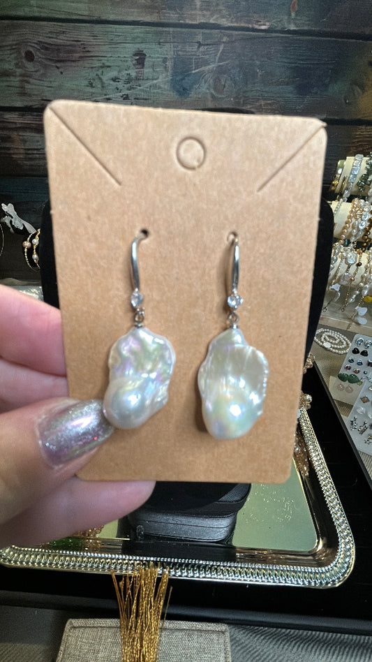Large white baroque earrings