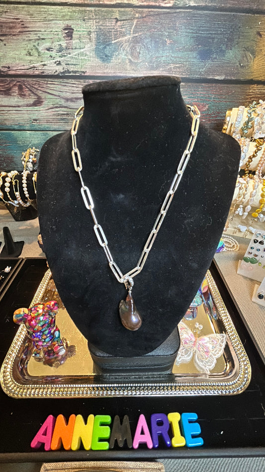 Gorgeous blue baroque pendant on large paper clip chain