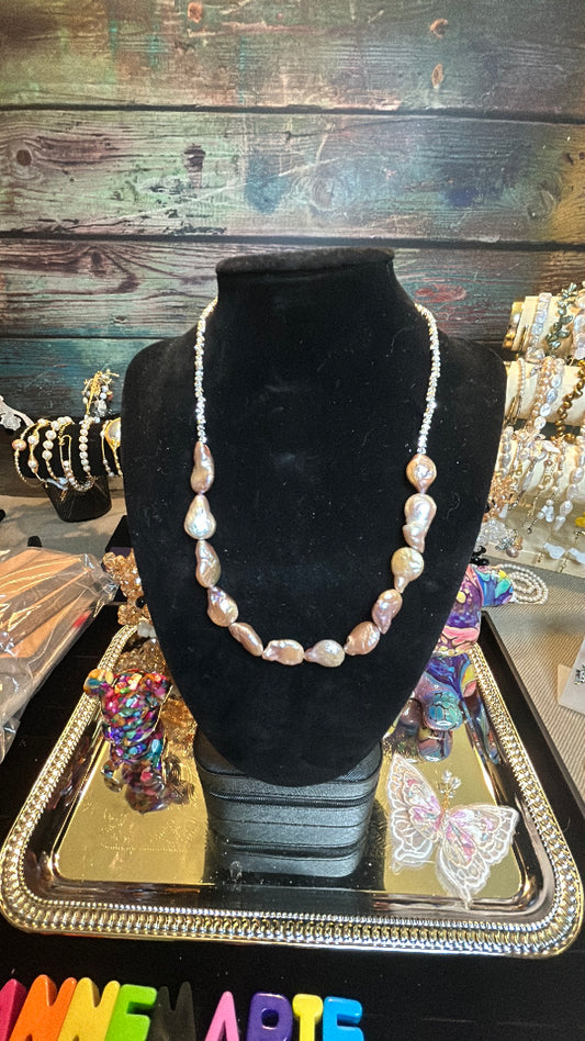 Half baroque half sterling silver necklace