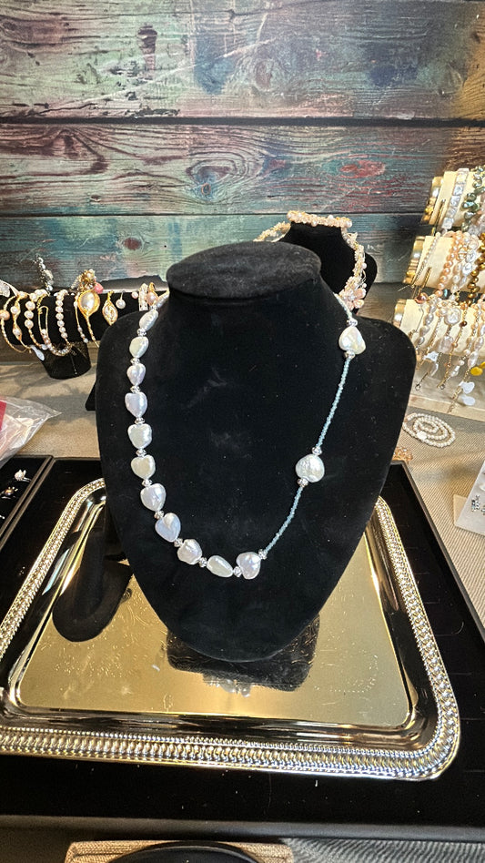 Heart shaped baroque & crystal necklace