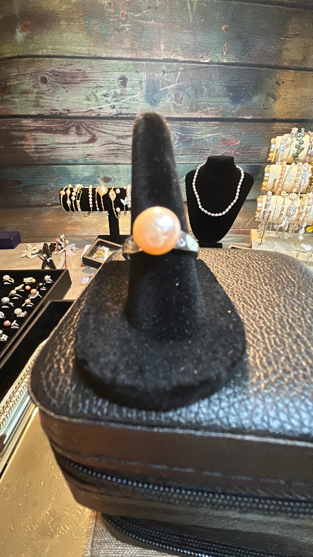 Peach colored pearl ring adjustable