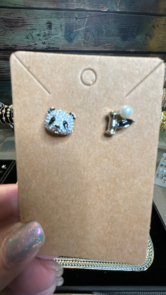 Panda bear freshwater pearl earrings