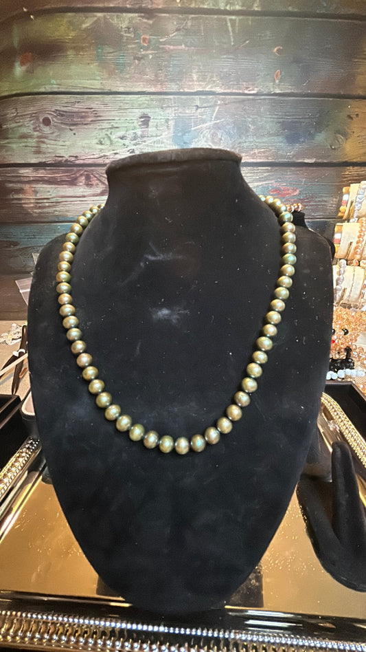 Gorgeous deep green freshwater pearl strand