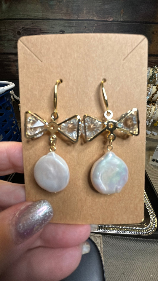 Giant crystal now white baroque earrings