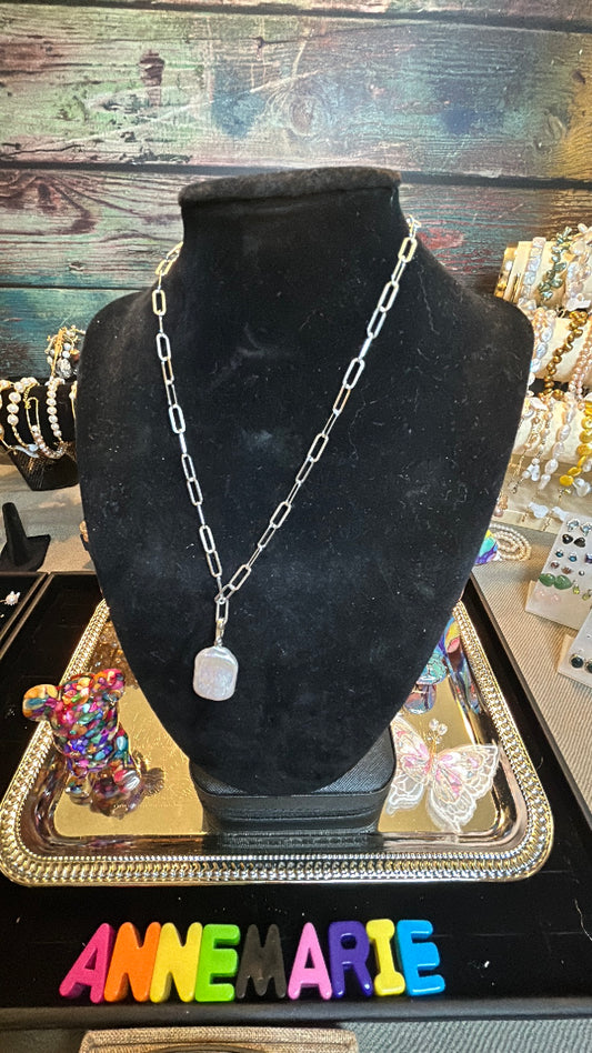 Square baroque pendant on paper clip chain