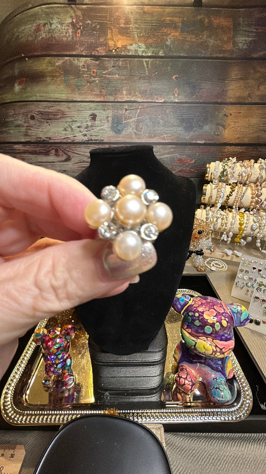 Multi pearl silver ring