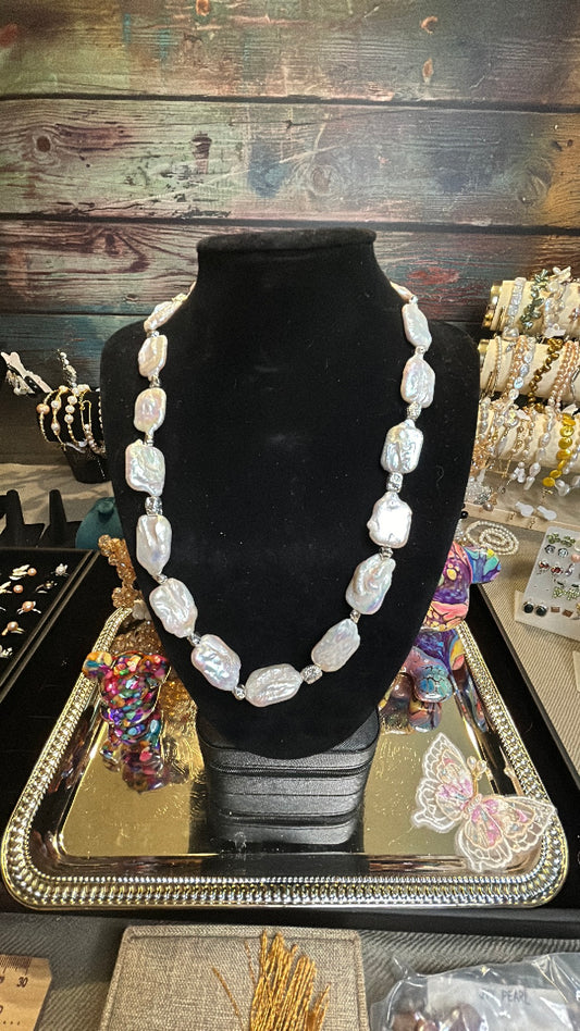 Long full white baroque necklace