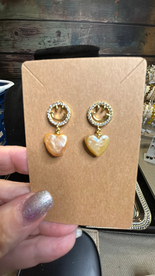 Golden heart shaped baroque earrings