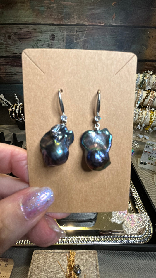 Large blue baroque earrings