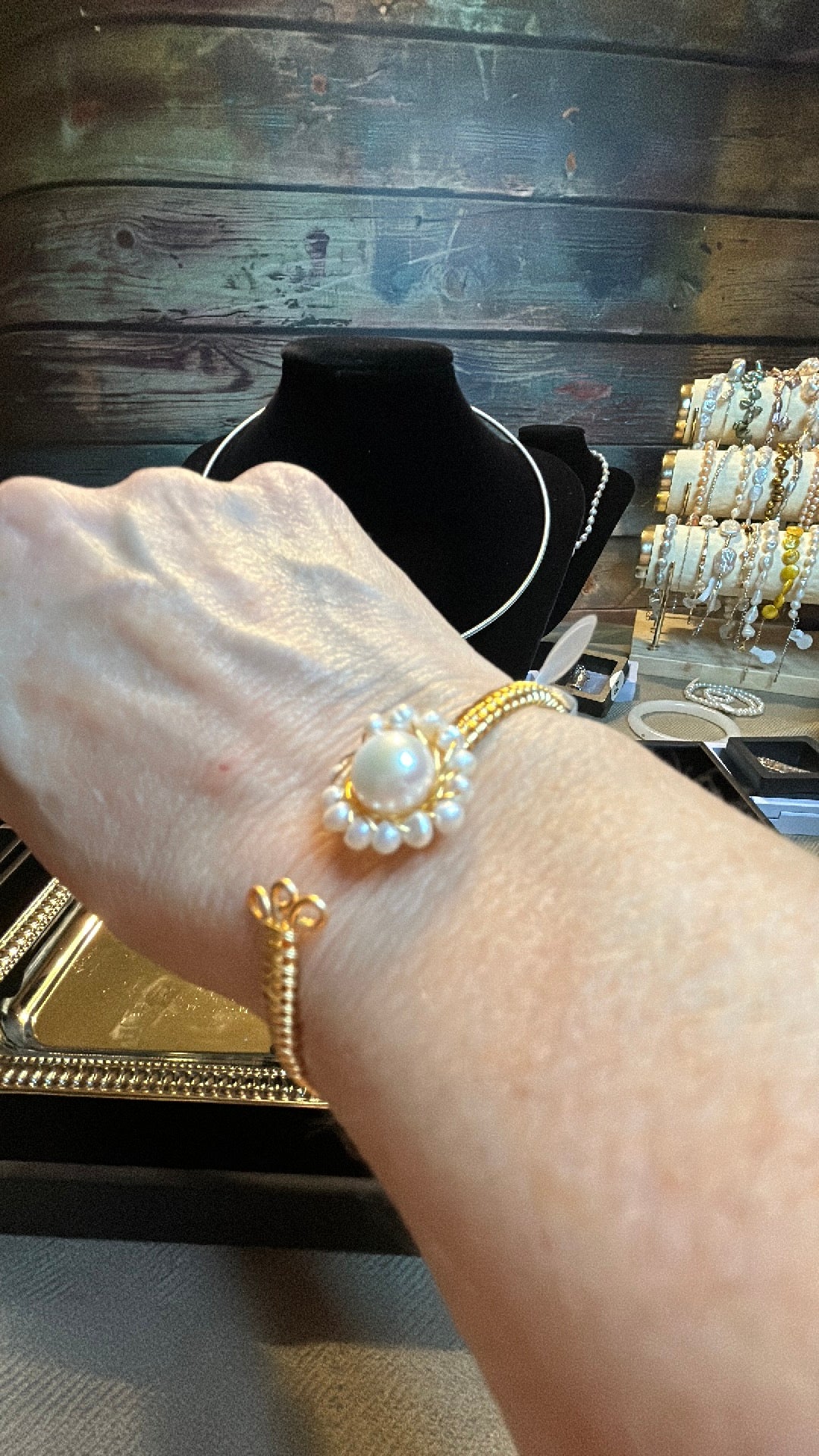 Halo pearl cuff bracelet