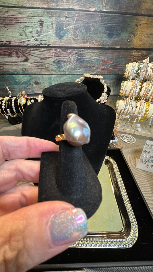 Rare blue baroque solitaire ring