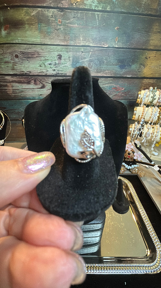 Large white baroque ring