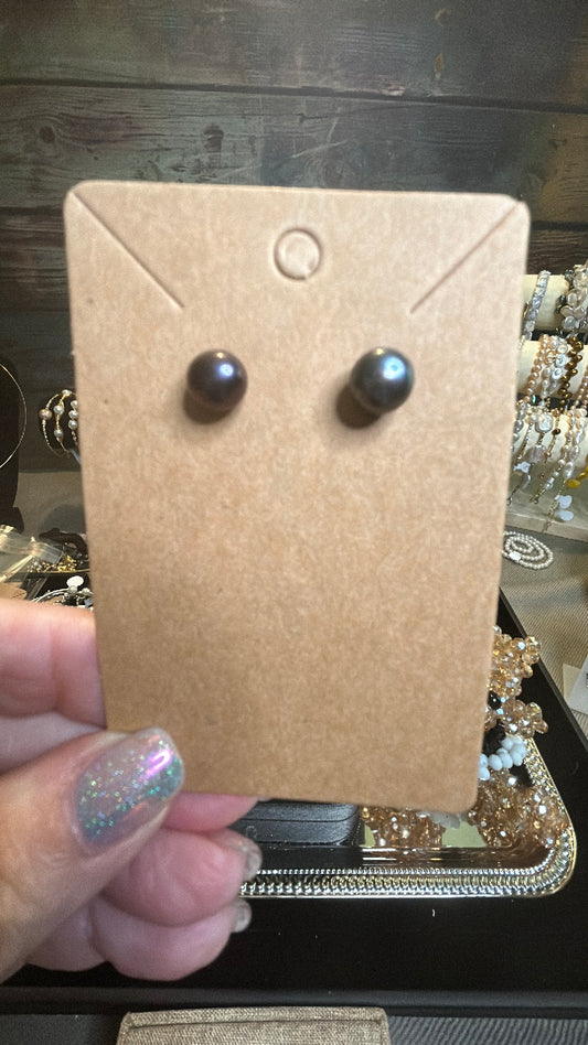 Medium sized black freshwater pearl studs