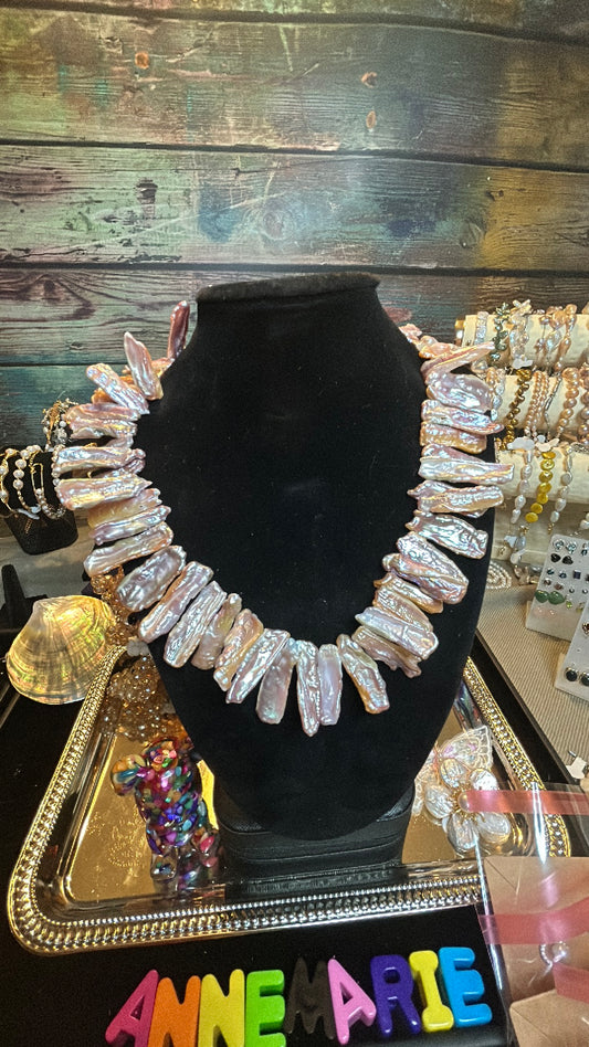 Hugepink rainbow kashi pearl necklace