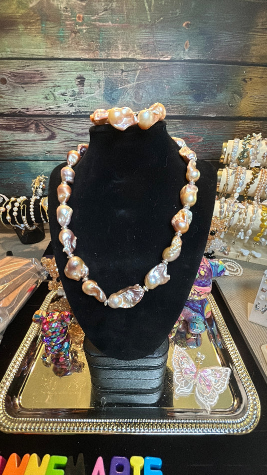 Full champagne baroque necklace with matching bracelet