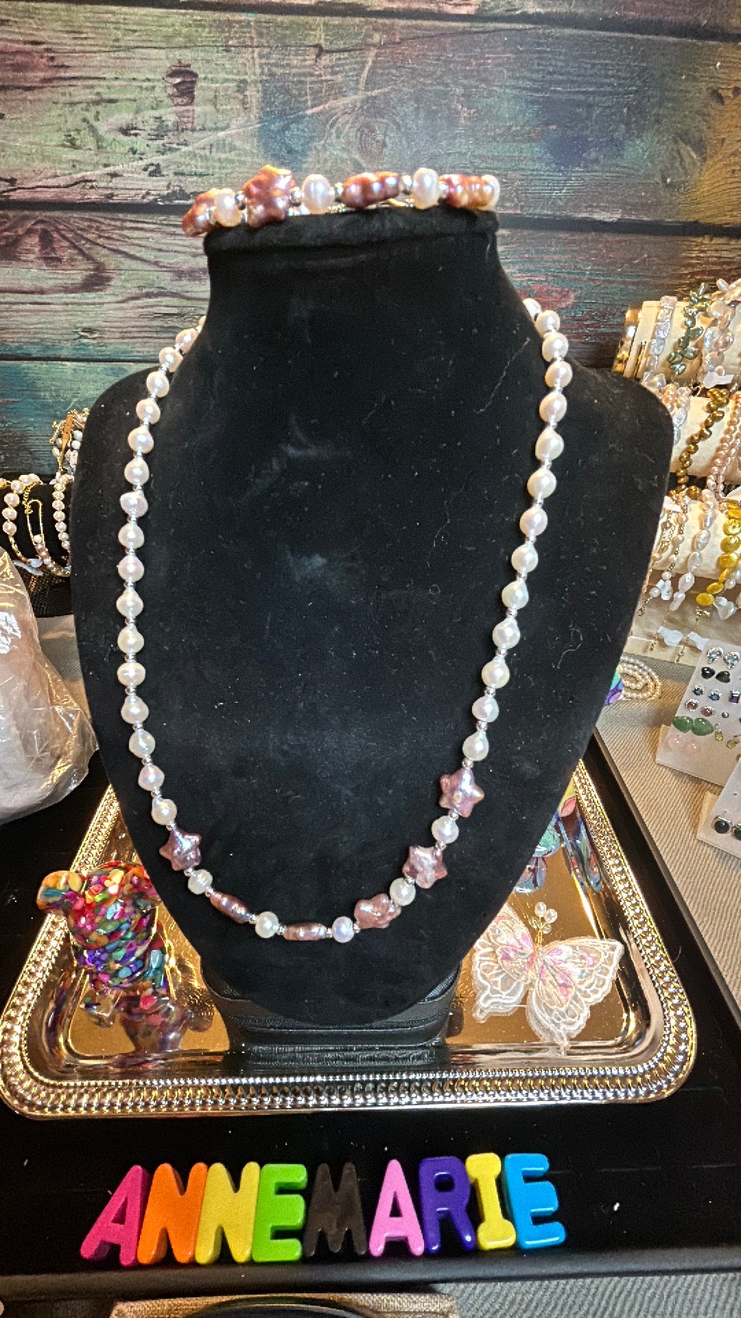 Star baroque & freshwater pearls necklace & bracelet set